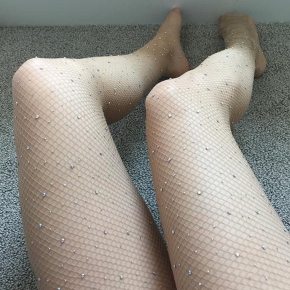 ✨BRAND NEW✨ sparkly sequin fishnet tights beige - Picture 3 of 4